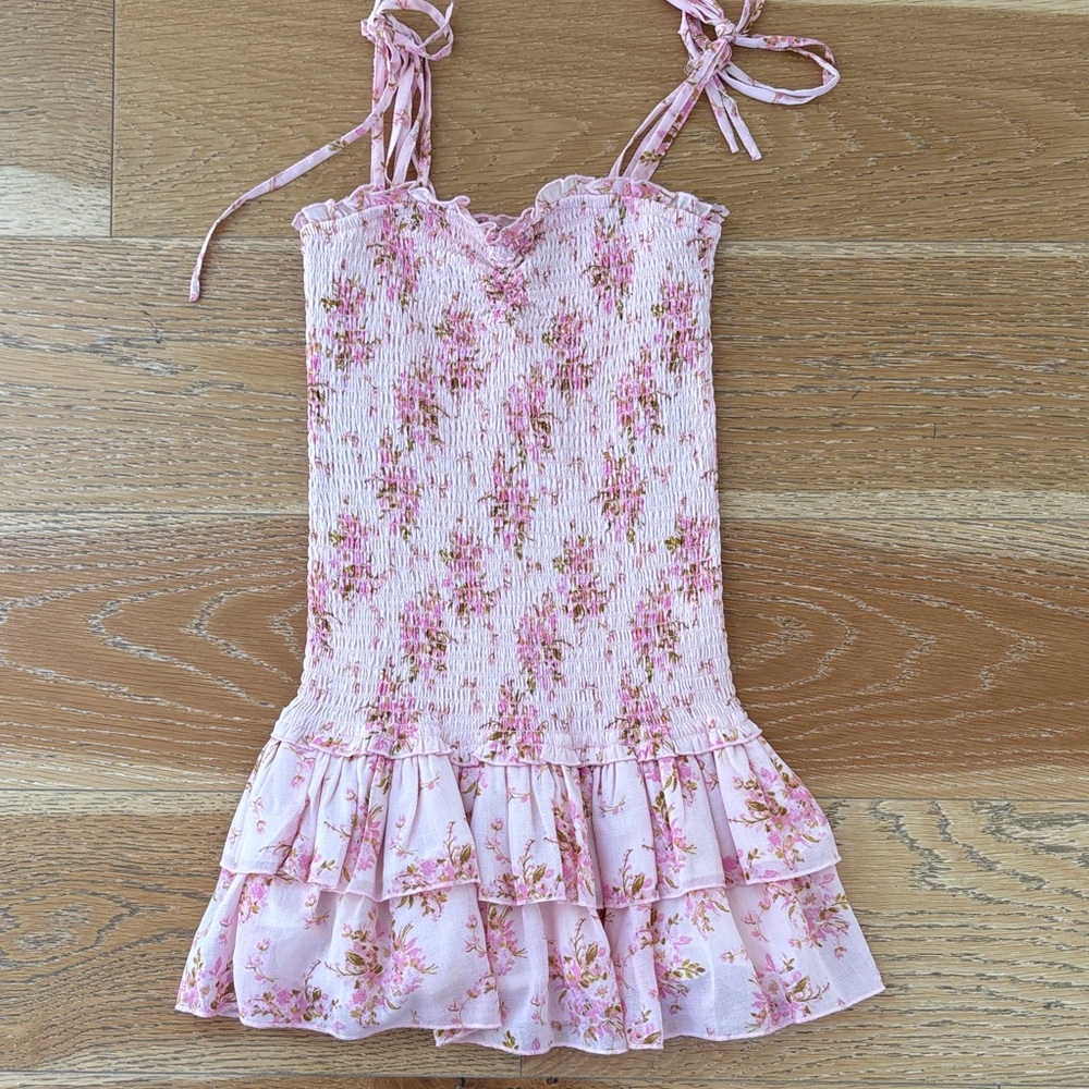 Katie J NYC Light Pink Floral Ruffle Dress
